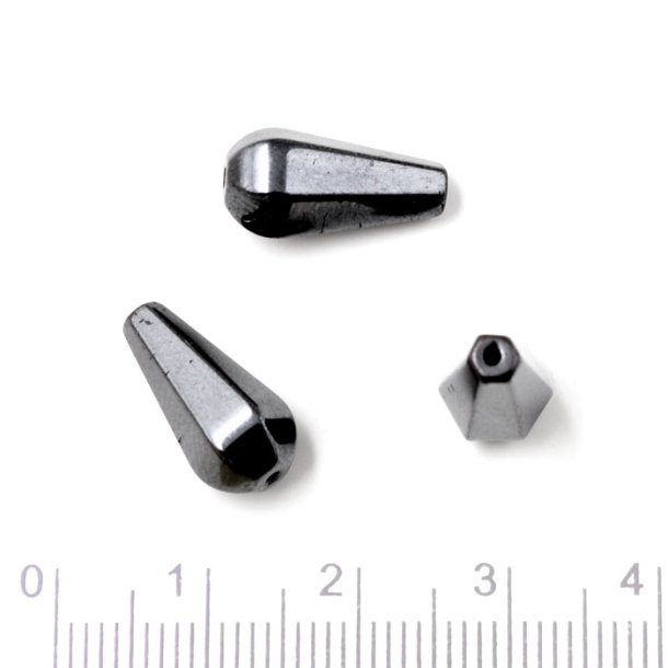 Hematite, dark metallic, smooth teardrop, 15.5x7mm, 6pcs.