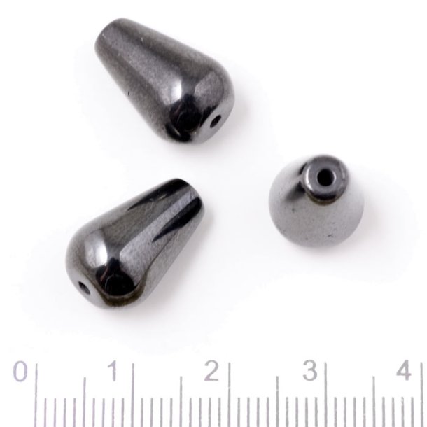 Hematite, smooth teardrop, dark metallic, 15x10mm, 6pcs.