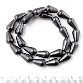 Hämatit, ganzer Strang, dunkel metallisch, Tropfen, 15x10 mm, 26 Stk.