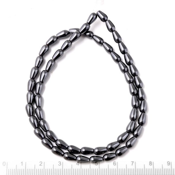 Hematite, full strand, dark metallic, smooth teardrop, 7x4mm, 58pcs.