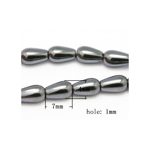 Hematit, mrk metallisk, glat drbe 7x4 mm, 6 stk.