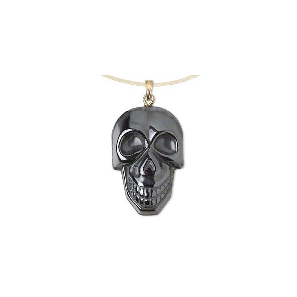 Hematite, skull pendant with gilded bail, 34x22mm, 1pc.