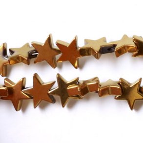 Hämatit, ganzer Strang, vergoldete Sterne, 8 mm, 50 Stk.