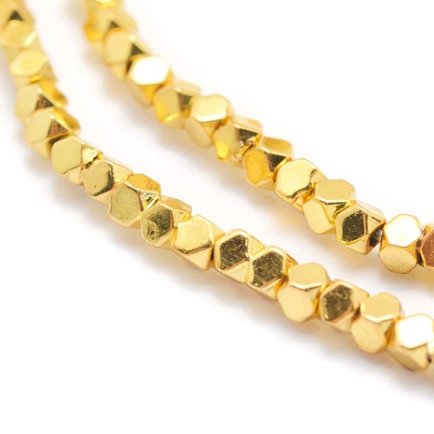 Haematite, gold-plated, whole strand, small faceted cube, 3x3x3 mm, appx. 140 pcs
