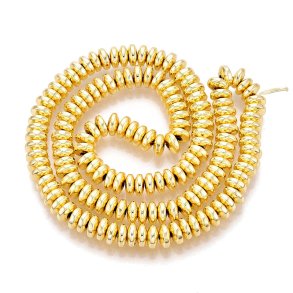 Hematite, goldplated, entire strand, rondelle shaped, 6x3mm, appx. 125pcs.