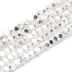 H&auml;matit, versilbert, ganzer Strang, kleine facettierter W&uuml;rfel, 3x3x3 mm, ca. 140 Stck