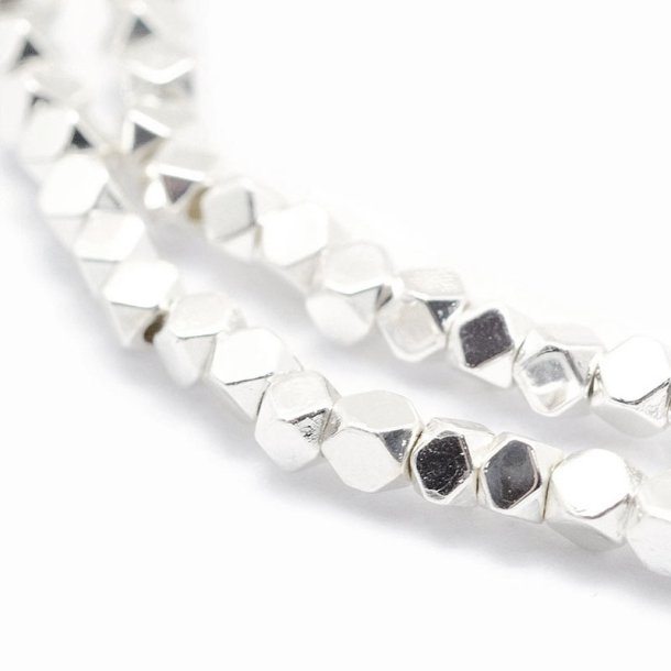 Hematite, silver-plated, whole strand, small faceted cube, 3x3x3 mm, appx. 140 pcs