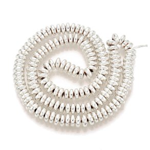 H�matit, versilbert, ganzer Strang, Scheibenf�rmig, 6x3 mm, ca. 125Stk.