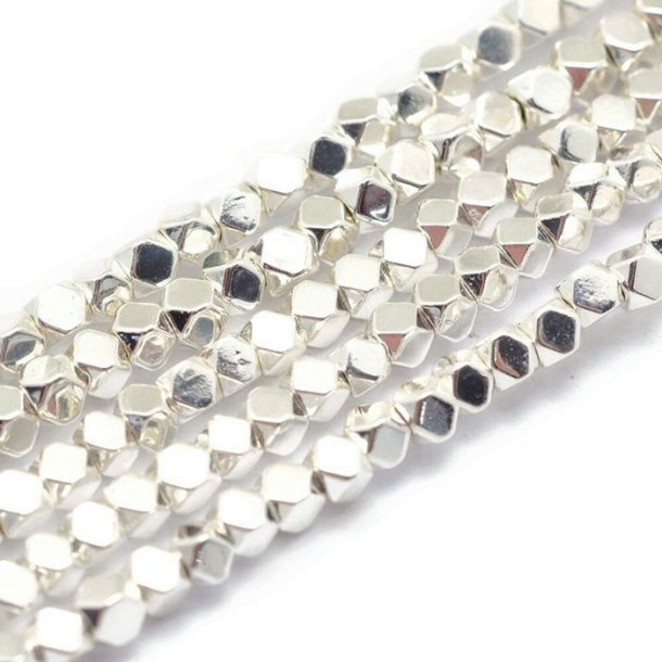 Hematite, silver plated, small faceted cube, 2x2 mm, 20 pieces.