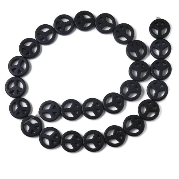 Peace sign, full strand, synthetic howlite, black, 29pcs.