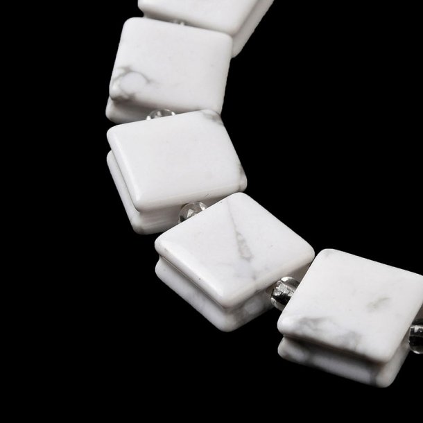 Howlite, square lock bead, white marbled, appx. 10x10x5 mm, 1 pc