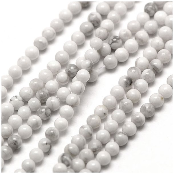 Round bead, full strand, real howlite, 2 mm, round, white-grey marbled, 180pcs.
