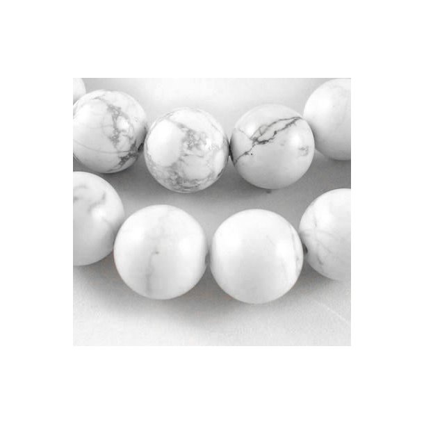 Round bead, real howlite, 12mm, white-grey marbled, 6pcs.