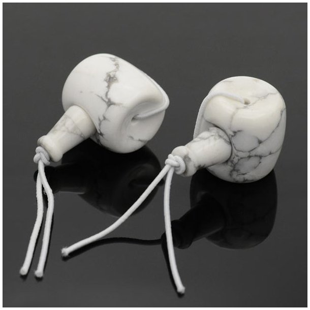 Howlite, guru bead, 3-hole, white and grey speckled, 22x11 mm, 1pc.