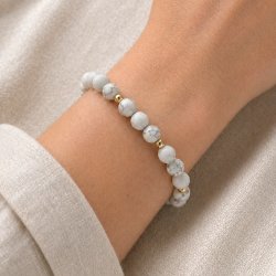 Howlith, ganzer Strang, runde Perle, mattiert, wei�/graumarmoriert, 8 mm, ca. 45 Stk