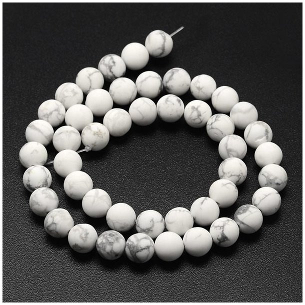 Howlite, whole strand, white/grey, matted bead, 8mm, 45pcs