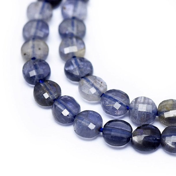 Iolite, hole strand, flat round bead, blue, 3,5x2mm, about 105pcs.