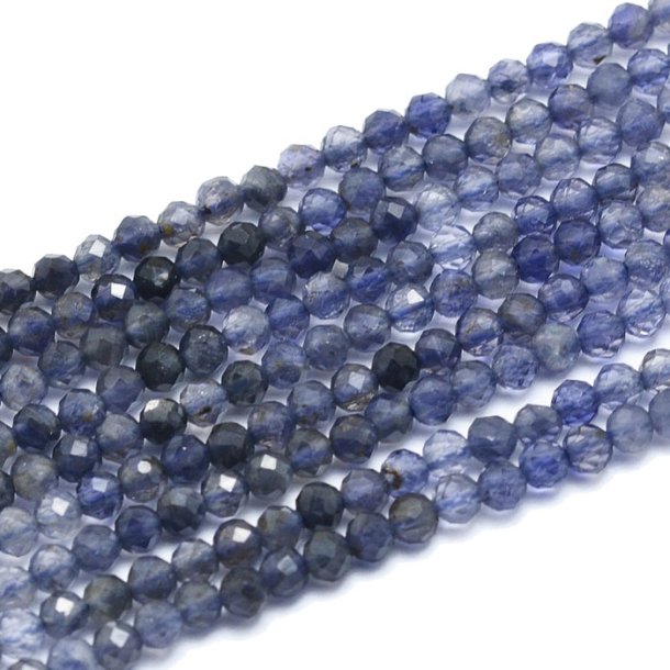 Iolite, whole strand, facetted round beads, bluish, 3mm, 130 pcs.