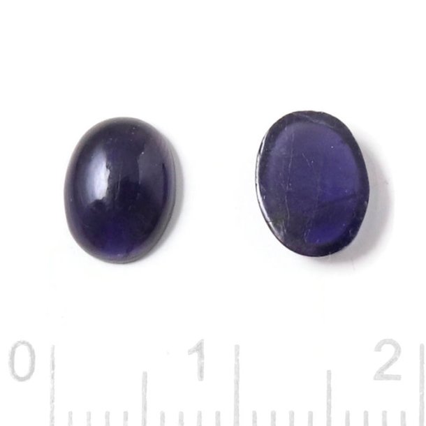 Iolite, cabochon, oval, dark blue, flat back, 8x6mm, 2pc