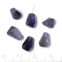 Iolith, angebohrte, tropfenf&ouml;rmige, ungleichm&auml;&szlig;ig facettierte Perle, blau, ca. 9x6 mm, 2 Stck