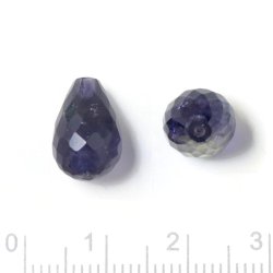Iolith, teardrop, half-drilled bead, closely faceted, bluish, 12x8mm, 1pc.