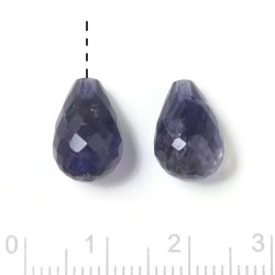 Iolith, teardrop, half-drilled bead, closely faceted, bluish, 12x8mm, 1pc.