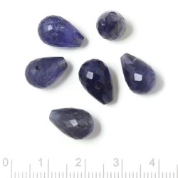 Iolith, teardrop, half-drilled bead, closely faceted, bluish, 12x8mm, 1pc.