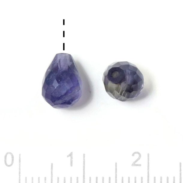 Iolith, teardrop, half-drilled bead, closely faceted, bluish, 8x6mm, 2pcs.