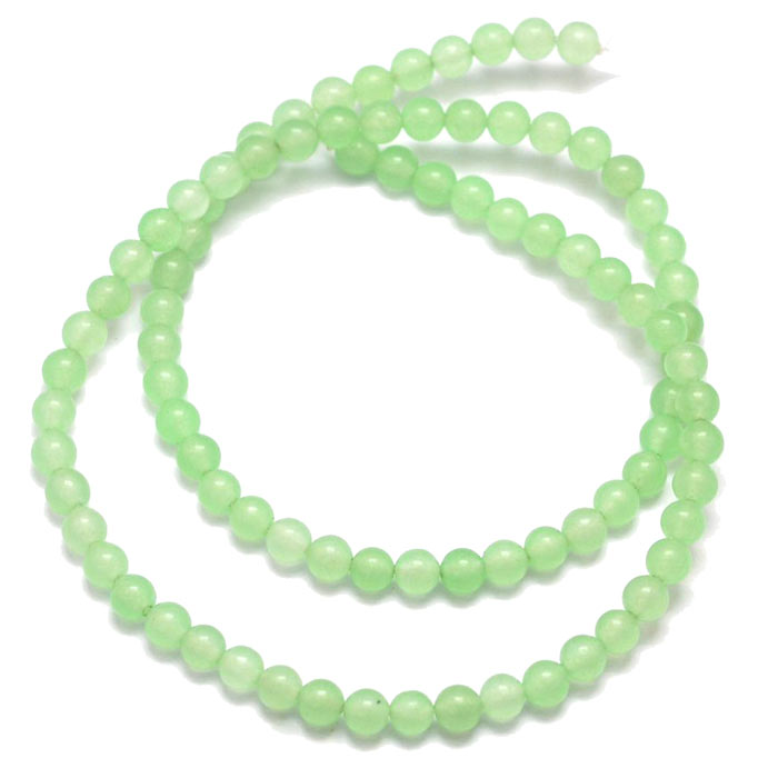 Jade-Perle, gefärbt, ganzer Strang, hell jade grün, klar, rund, 4 mm, ca. 94 Stk