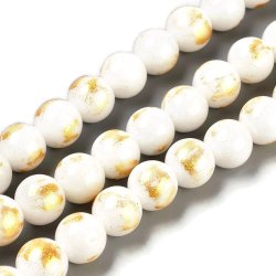 Jadeperle, ganzer Strang, wei&szlig; gef&auml;rbt, mit geb&uuml;rsteter Goldfarbe, rund, 4 mm, ca. 90 St&uuml;ck.