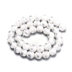 Jadeperle, ganzer Strang, weiß gefärbt, mit gebürsteter Silberfarbe, rund, 4 mm, ca. 90 Stk.