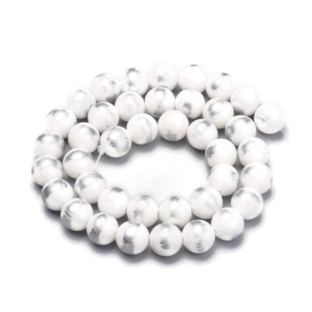 Jade bead, whole strand, dyed white, with brushed silver color, round, 4 mm, approx. 90 Pcs.