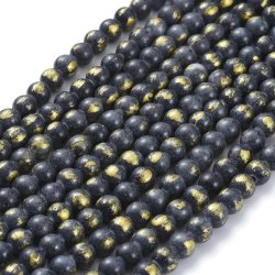 Jadeperle, ganzer Strang, schwarz gef&auml;rbt, mit geb&uuml;rsteter Goldfarbe, rund, 4 mm, ca. 95 Stk.