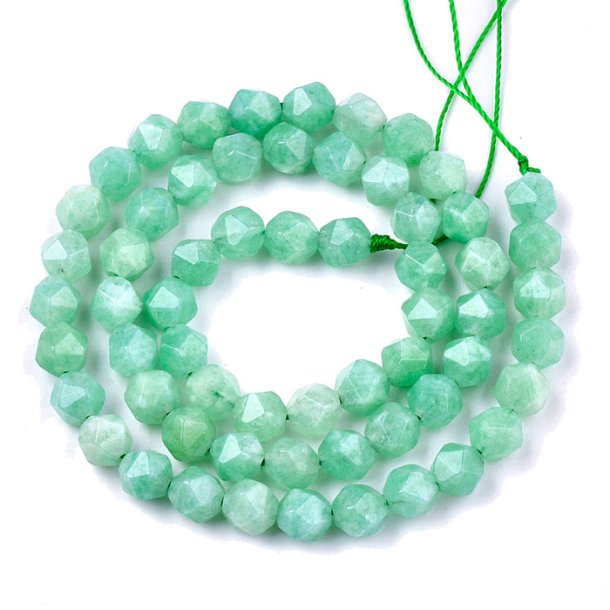 Burma Jade bead, full strand, light green, uneven round facetted, 6x5.5mm, 60pcs