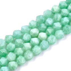 Burma-Jade, unebene runde Perle, hellgr&uuml;n, facettiert, 6x5,5 mm, 6 Stk.