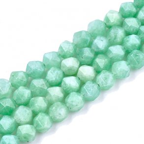 Burma-Jade, unebene runde Perle, hellgrün, facettiert, 6x5,5 mm, 6 Stk.