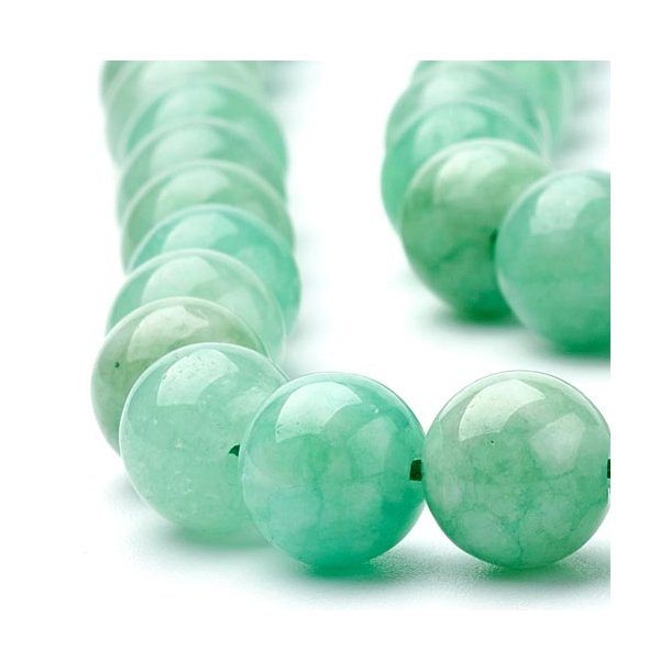 Jadeperle, ægte Burma-jade, lys grøn, rund, diameter 10 mm. 6 stk