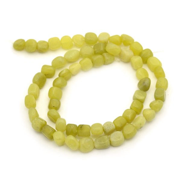Lemon Jade bead, full strand, light green-yellow, unevej, 6x7mm, ca. 55pcs
