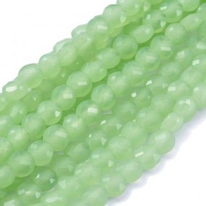 Jade-imitat, flache runde Perle, facettiert, hellgrün, 6x4 mm, 10 Stk.