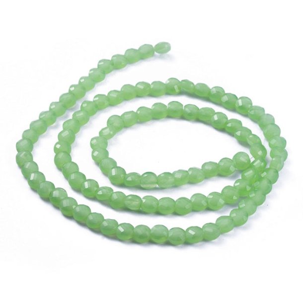 Imitation Jade bead (glass), full strand, murky light green, flat round, facet, 6x4mm, ca. 100pcs