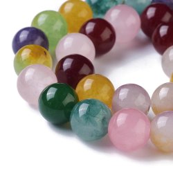 Jadeperle, ganzer Strang, gemischte Farben, bunt, rund, 10 mm. ca. 35 Stck.
