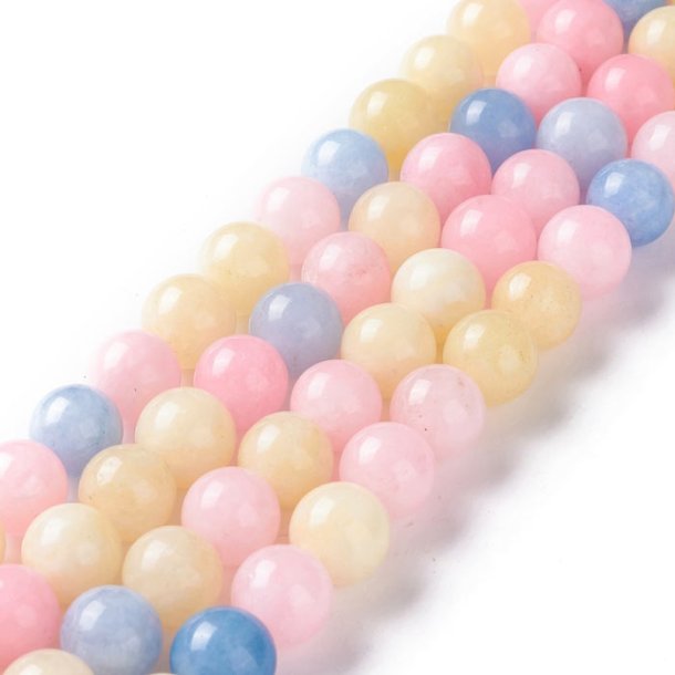 Jade bead, dyed, mixed light colors, round, 10mm, 6 pcs.