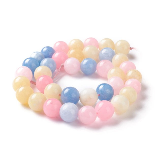 Jade bead, dyed, full strand, mixed light colors, round, 10mm, ca. 38pcs.