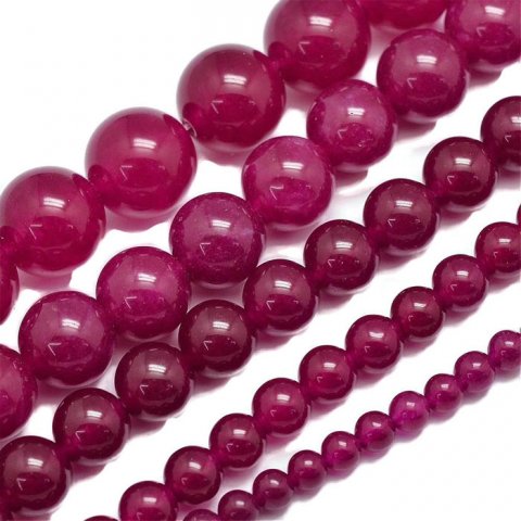 Jadeperle, rød-violet, rund, diameter 6 mm, 10 stk.