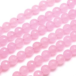 Jade-Perle, gef&auml;rbt, ganzer Strang, facettiert, rosa, rund, 10 mm, 6 Stk.