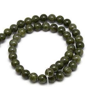Candy jade, coloured, dark olive green, round bead, 8 mm, 6 pcs.