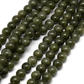 candy jade, coloured, full strand, dark olive green, round bead, 8 mm, approx. 50 pcs.