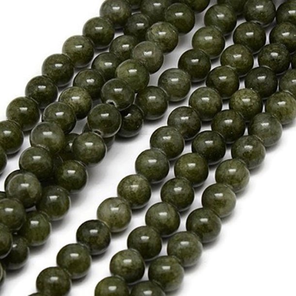 candy jade, coloured, full strand, dark olive green, round bead, 8 mm, approx. 50 pcs.