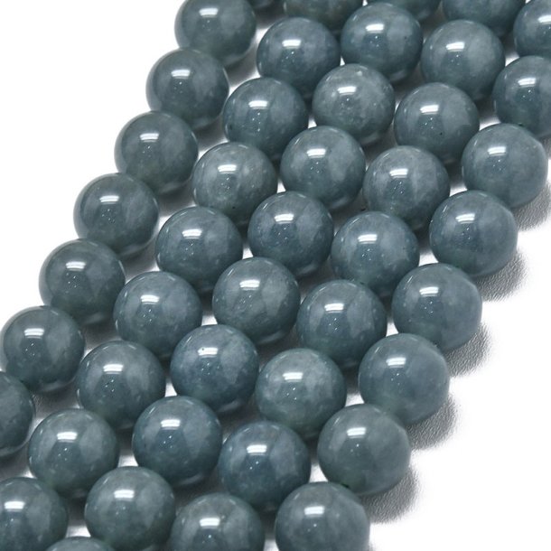Jade, gef�rbt, dunkel grau-blau, rund, 12 mm, 6 St�ck