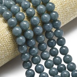 Jade, gef�rbt, ganze Schnur, dunkel grau-blau, rund, 12 mm, ca. 33 St�ck